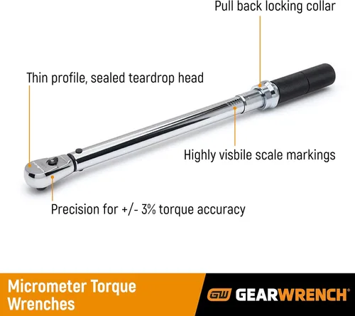 Miniatura 2 de GearWrench 85062 3/8" unidad de llave dinamométrica, micrómetro, 10–100 pulg/lb.
