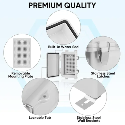 Miniatura 5 de TICONN - Caja de conexiones eléctricas impermeable IP67 con carcasa de plástico ABS con tapa con bisagras con placa de montaje, soportes de pared