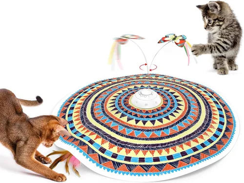 Potaroma Juguetes para gatos recargables, escondite 3 en 1, diversión interactiva automática, mariposa aleteante, pluma móvil, varita para gatito,