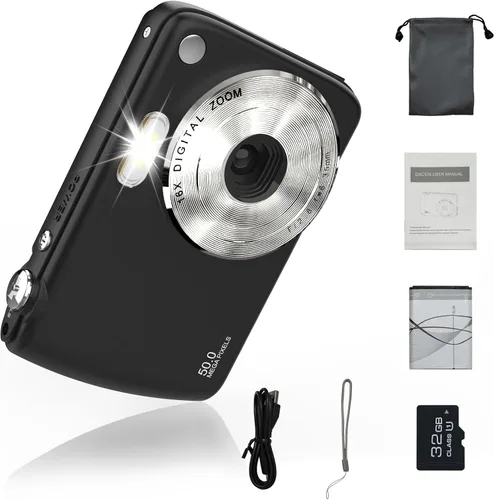 Cámara digital, cámaras para niños para 50MP FHD 1080P, cámara digital de apuntar y disparar con zoom 16X antivibración, cámaras pequeñas compactas