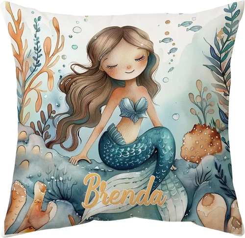 Miniatura 11 de Hyturtle Bonita almohada de sirena personalizada (inserto incluido) – Regalos para niñas, mujeres, niños – Regalos de cumpleaños para amantes