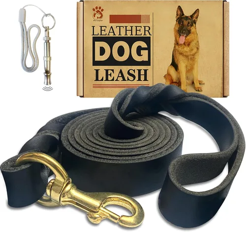 Miniatura 12 de Correa de cuero para perro de 6 x 1 pulgada, correa trenzada de cuero genuino fuerte y resistente, suave y cómoda para perros grandes, perros Marrón