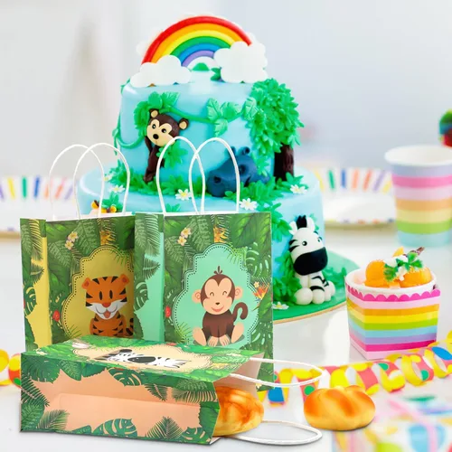 Miniatura 7 de Gersoniel 24 bolsas de regalos de safari, bolsas de recuerdos de fiesta de selva de safari con asas para niños, bolsas de regalo de cumpleaños