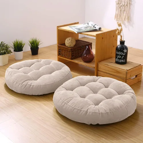 Miniatura 2 de Tiita Juego de 2 cojines redondos para sillas de oficina, 22 x 22 pulgadas, para exteriores, para adultos, sentados, patio, jardín, beige