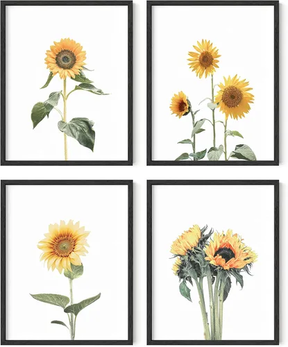 Miniatura 80 de HAUS AND HUES Arte de pared floral gris, juego de 4 pósteres de plantas para pared vintage, impresiones botánicas, cuadros de flores en blanco