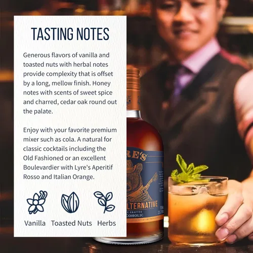 Miniatura 4 de Licores Premium Sin Alcohol de Malt Americano Lyre's, Móctails y Bebidas Sin Alcohol, Estilo Bourbon, 700mL (23.7 Fl Oz) *Nuevo* Botella con Tapa