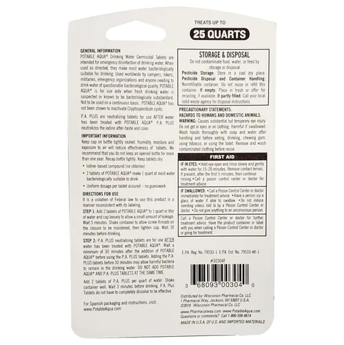 Miniatura 2 de Tabletas de purificación de agua Potable Aqua con PA Plus, solución portátil y efectiva para camping, senderismo, emergencias, desastres naturales