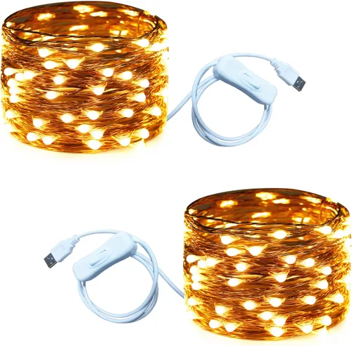 Miniatura 13 de RUICHEN Alambre de cobre de 33 pies, 100 luces LED USB con interruptor de encendido/apagado, verde