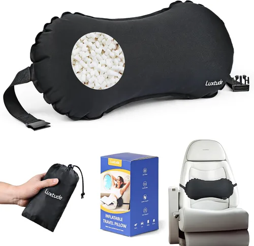 Luxtude Almohada lumbar inflable para viajes en avión, almohada de apoyo lumbar para silla de oficina/coche, almohadas autoinflables de viaje en