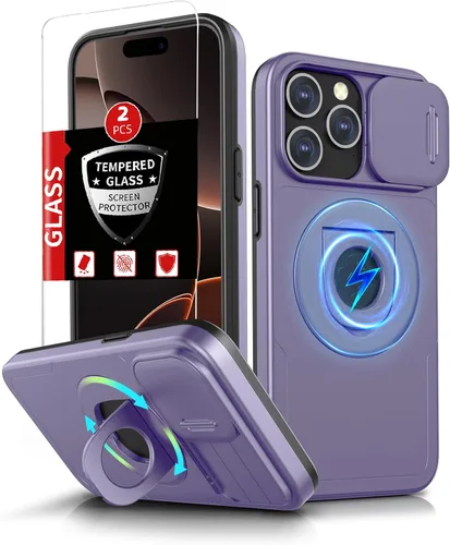 Miniatura 59 de Funda magnética para iPhone 11 Pro compatible con carga inalámbrica MagSafe, con 2 protectores de pantalla, anillo kickstand de 360° integrado +