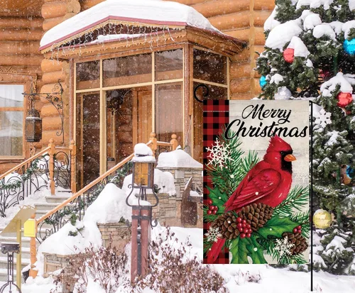 Miniatura 4 de BLKWHT Bandera de jardín de pájaros cardenales de Navidad de 12 x 18 pulgadas, vertical, doble cara, vacaciones de invierno, decoraciones