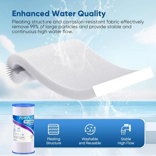 Miniatura 6 de PUREPLUS Filtro de sedimento plisado para toda la casa de 50 micrones de 10 x 4.5 pulgadas para agua de pozo, cartucho de repuesto para GE FXHSC