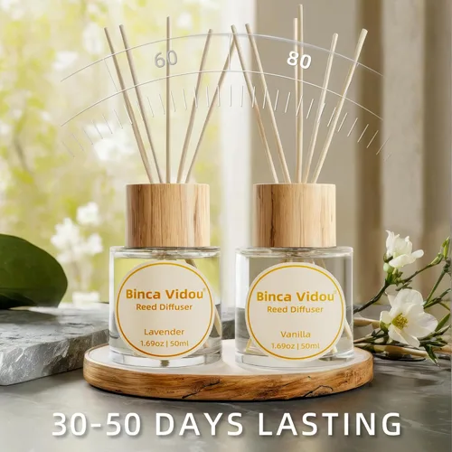 Miniatura 8 de Juego de difusores de varillas Binca Vidou, difusores de aceite esencial natural de lavanda y vainilla con varillas para aromaterapia, decoración