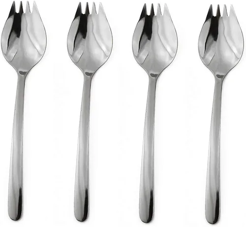 Miniatura 2 de 4 tenedores plateados para uso doméstico, campamento, viajes, senderismo, cuchara de acero inoxidable 18/10, cuchara de postre de fideos, juego