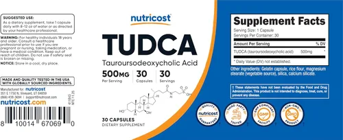Miniatura 6 de Nutricost Tudca 500 mg, 30 cápsulas (ácido tauroursodesoxicólico) - Calidad premium, sin gluten