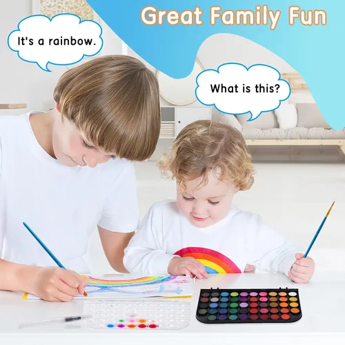Miniatura 5 de Pintura de acuarela, juego de pintura de acuarela lavable de 48 colores con un pincel, un pincel de agua recargable y una paleta, juegos de pinturas