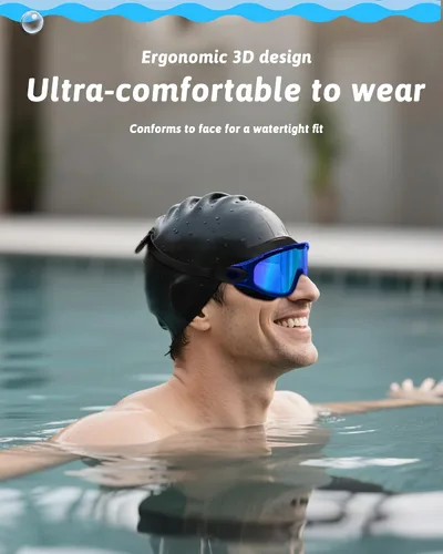 Miniatura 7 de Gafas de natación antivaho anti UV, visión amplia y sin fugas, gafas de natación y gorro de natación para hombres, mujeres, adultos y jóvenes