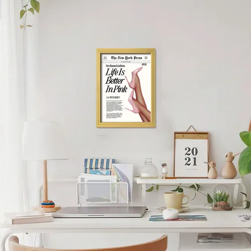 Miniatura 6 de Arte de pared enmarcado en lienzo con impresión de póster rosa bebé para estética de habitación femenina, arte de pared femenino moderno, obra