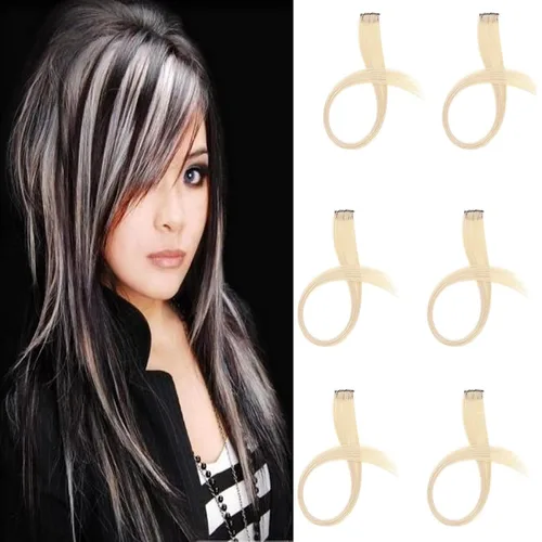 Miniatura 5 de Extensiones de cabello humano con clip, de 18 pulgadas, rubio decolorado, 100% real, extensiones de cabello con clip para mujer, 6 piezas de cabello