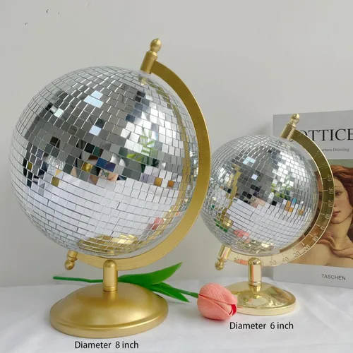 Miniatura 6 de Globo de bola de discoteca, estatuas de decoración del hogar, escultura clásica de arte de mesa con base de metal, esculturas estéticas decorativas