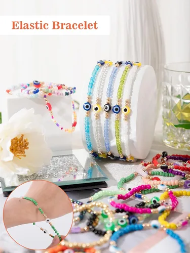 Miniatura 3 de 24 pulseras con cuentas contra el mal de suerte, pulsera elástica hecha a mano, pulseras mexicanas duraderas, delicadas de Mal de Ojo, joyería
