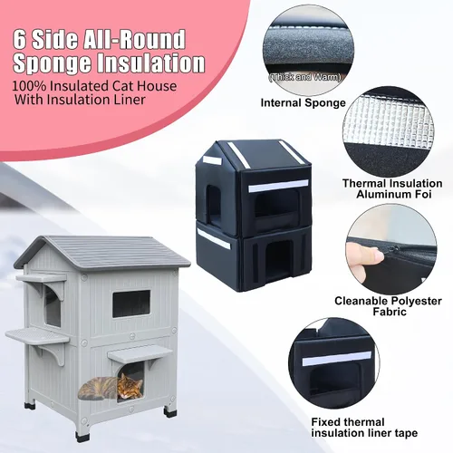 Miniatura 7 de Casa de plástico para gatos al aire libre – Casa para gatos para exteriores con forro aislante para invierno, 100% resistente a la intemperie