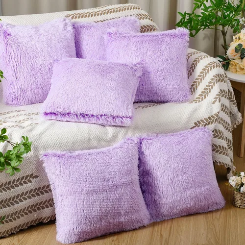 Miniatura 11 de VitalCozy 6 fundas de almohada de piel sintética esponjosa para sofá, cojín cuadrado de 18 x 18 pulgadas, almohada decorativa de lujo, suave