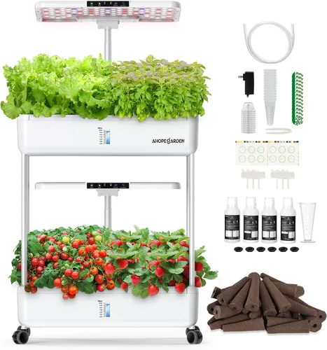 Ahopegarden Sistema de cultivo hidropónico para jardín interior, 44 vainas de germinación de jardín de plantas y hierbas con luz LED de crecimiento,