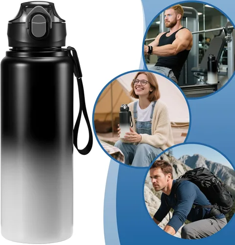 Miniatura 7 de Botella de agua aislada de 1 l/33 onzas con pajilla, material alimenticio de acero inoxidable, botella de agua grande de grado alimenticio