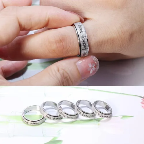 Miniatura 5 de LuckyAmor Anillo antiansiedad para mujer anillo giratorio de plata con mantra inspirador personalizado de acero inoxidable para hombres mujeres