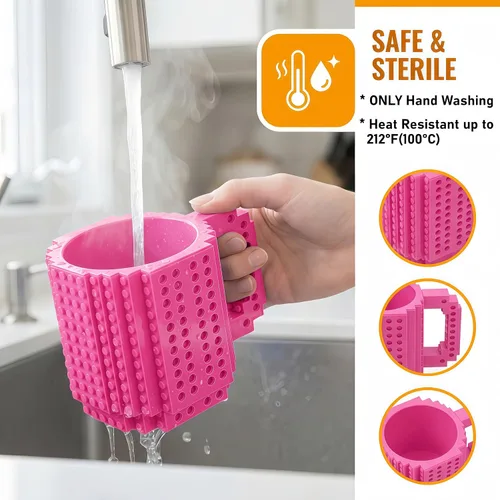 Miniatura 3 de Lumsburry Taza de Café de Ladrillo Construible, Taza Divertida de Bricolaje Novedosa con Bloques de Construcción Creativos para Niños Hombres Negro