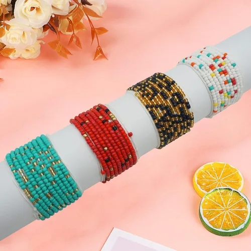 Miniatura 14 de 4 cuentas de cintura africana hechas a mano de 50 pulgadas para mujer, no elásticas (corbata)