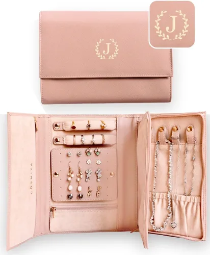 COSMIYA Joyero de viaje personalizado con inicial, regalos personalizados con monograma para mujeres, regalos de dama de honor, organizador de joyas