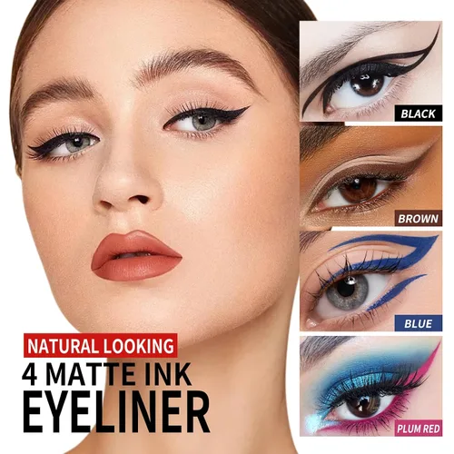 Miniatura 4 de KYDA Delineador de ojos líquido negro, tinte mate natural, punta ultrafina, lápiz delineador de ojos pigmentado duradero, fórmula suave y sedosa