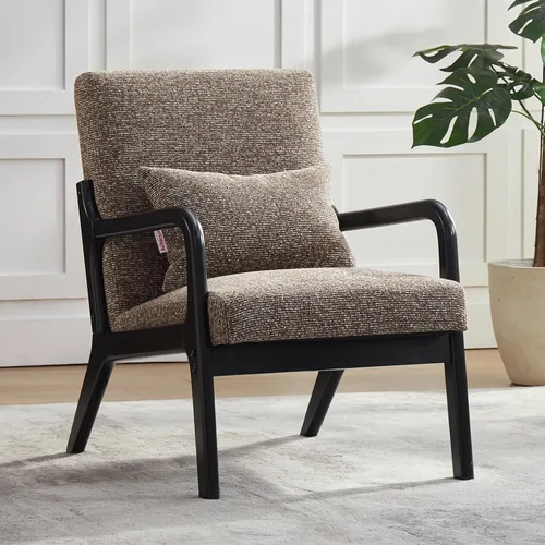 Achicsofar Silla decorativa moderna de mediados de siglo con almohada de apoyo lumbar, patas de madera, tapizadas de piel sintética, cómodo cojín de
