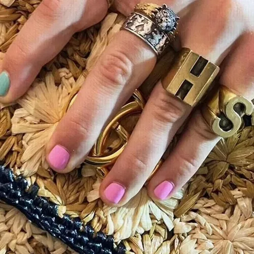 Miniatura 4 de Juego de anillos con inicial H S y letra HS para mujeres y hombres Cobre