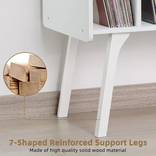 Miniatura 6 de LELELINKY Soporte para tocadiscos, mesa de almacenamiento de discos de vinilo con 4 gabinetes de hasta 120 álbumes, soporte para tocadiscos de Blanco