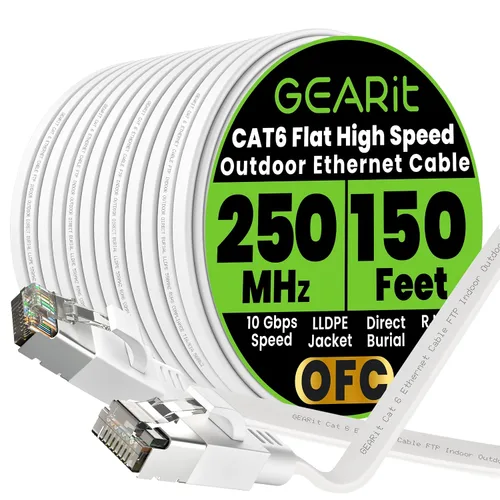 Miniatura 35 de GEARit Cable Ethernet plano Cat 6 para exteriores (15 pies, negro) Chaqueta LLDPE clasificada para entierro directo – Cat6 blindado FTP 10Gbps