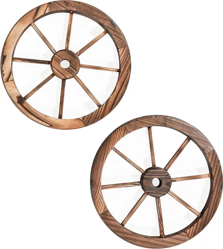 Trademark Innovations - Rueda decorativa de madera vintage con borde de acero, 13.7 pulgadas de diámetro, juego de 2 unidades
