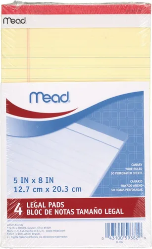 Miniatura 5 de Mead Canary Junior - Bloc de notas jurídicas, 5 x 8 pulgadas, paquete de 4, 50 hojas (59382)