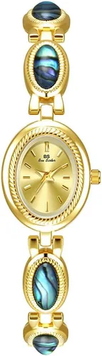 Miniatura 15 de CARLIEN Reloj de pulsera de cuarzo ovalado para mujer, de lujo, delicado, dorado, plateado, perla y números arábigos, fácil de leer, resistente al
