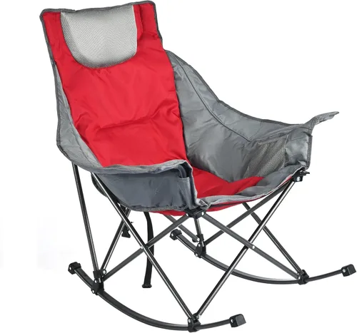 Miniatura 14 de SUNNYFEEL Silla Mecedora de Camping de Gran Tamaño, Silla de Patio Totalmente Acolchada con Bolsillo Lateral, Sillón Reclinable Portátil de Respaldo