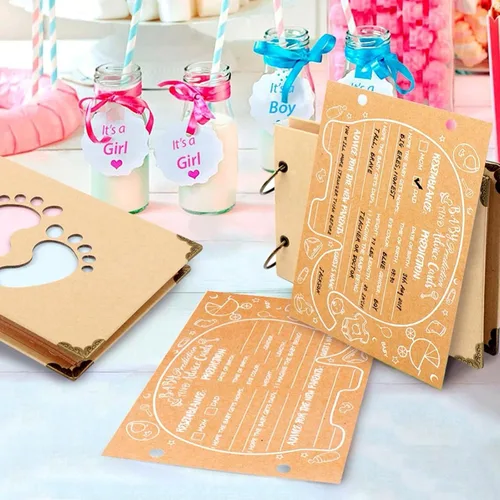 Miniatura 6 de 40 hojas de tarjetas de consejos para baby shower, tarjetas de predicción para juegos de revelación de baby shower, libro de invitados para baby
