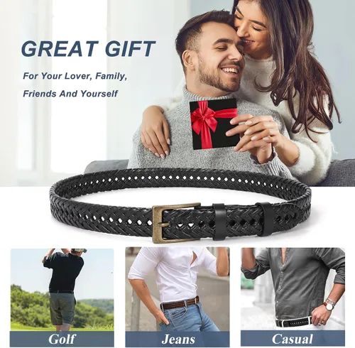 Miniatura 6 de Cinturón de cuero trenzado para hombre, jeans casuales, golf, hebilla de aleación tejida de cuero para hombre, cinturones trenzados a mano, regalo