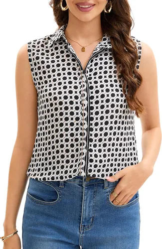 Miniatura 21 de JTD Camisas sin mangas con botones para mujer, tops casuales con cuello, camiseta sin mangas con cuello en V, blusas de verano para trabajo
