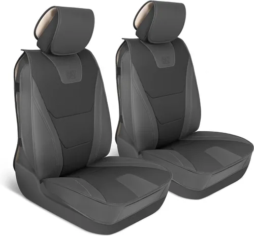 Miniatura 13 de Cat FlexHybrid - Fundas de asiento de automóvil, de piel sintética negra de alta calidad + fundas de asiento de malla para autos, camiones, SUV