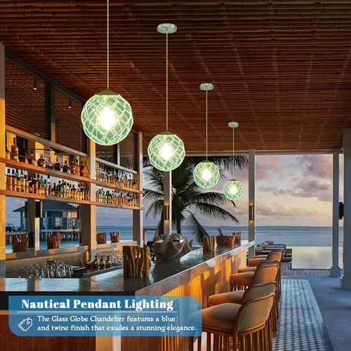 Miniatura 2 de Lámpara colgante costera azul de 10 pulgadas para isla de cocina, lámpara de techo con globo de vidrio oceánico para casa de playa, lámpara colgante