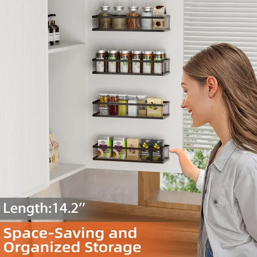 Miniatura 2 de Soporte de pared para especias, paquete de 4 organizadores de puerta de despensa y cestas de almacenamiento colgantes para montaje en pared, estante