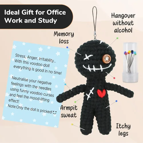Miniatura 4 de WenmthG Muñeca vudú divertida y positiva, regalo de apoyo emocional, linda muñeca de ganchillo de lana con agujas, decoración de relleno, adornos