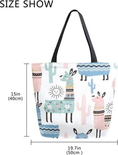 Miniatura 5 de SUABO Bolsa de asas de cocina reutilizable para comestibles, bolsa de compras de lona para exteriores Llama
